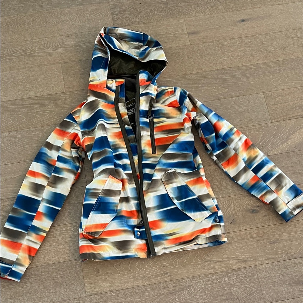 Burton Striped Multicolor Hooded Jacket - Bold Blue & Orange Print